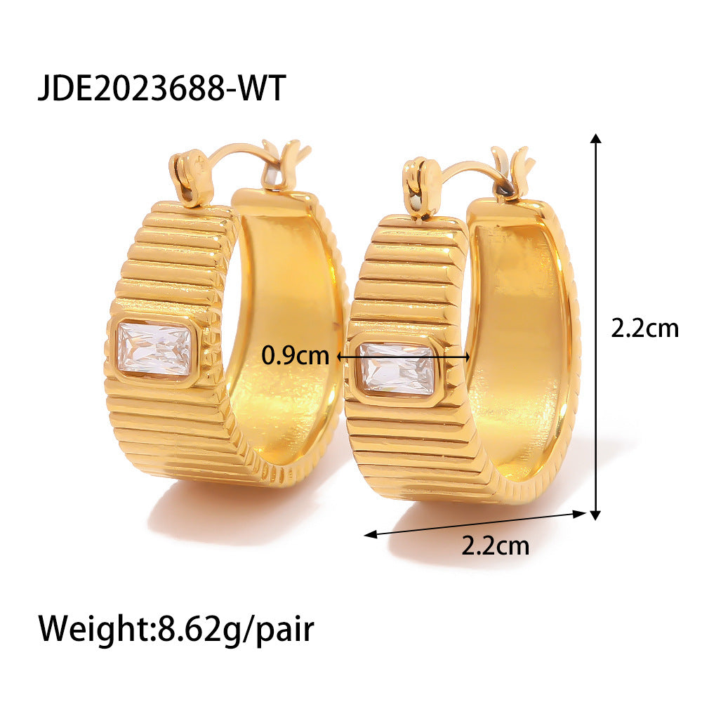 5pcs Jewelry 18K Gold Inset Square White Zircon Ribband Earrings Fashion Accessorized Earrings