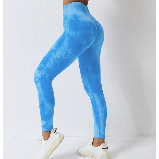 Tie Dye Seamless High Waist Yoga Pants Women's Tight Running Pants Quick Dry Peach Hip Lift Fitness Pants