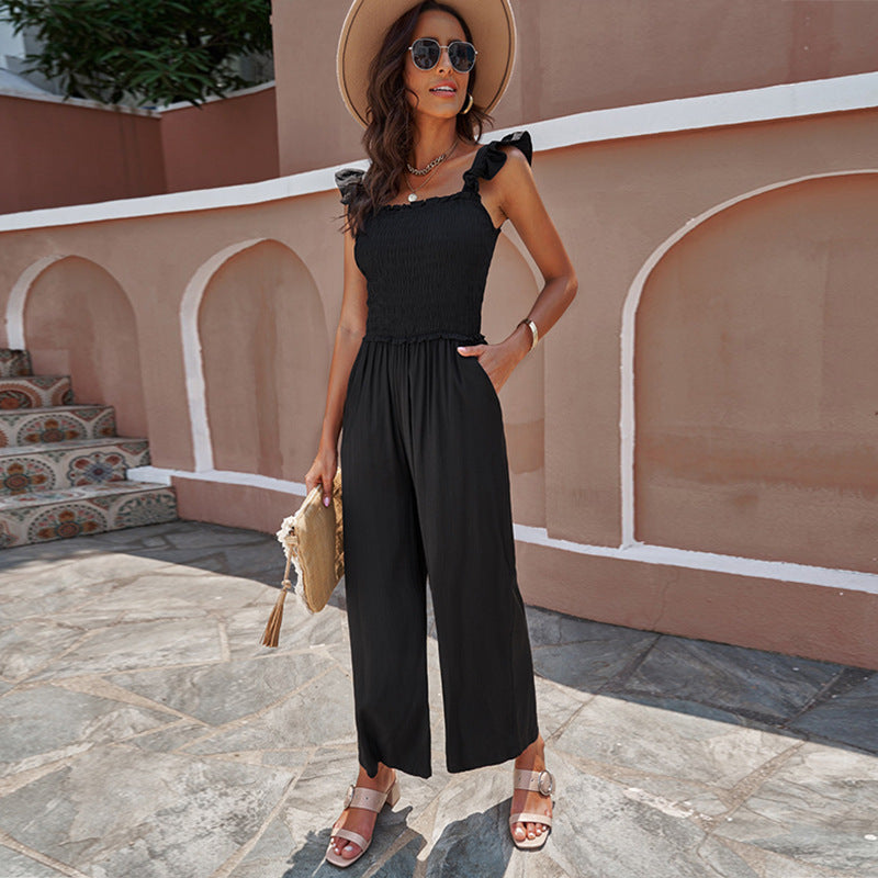 Early Spring New Solid Color High Waist Wide Leg Straight Pants Women Fashion Sleeveless Jumpsuit Women