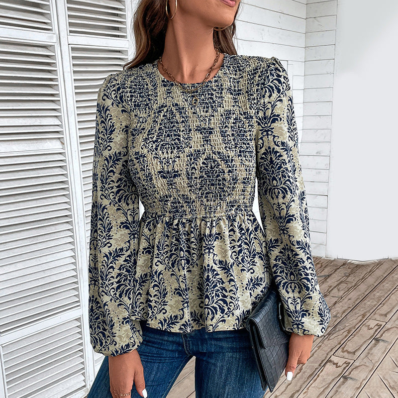 Women's Autumn New Slim Long Sleeve Printed New Chinese Style Blouse