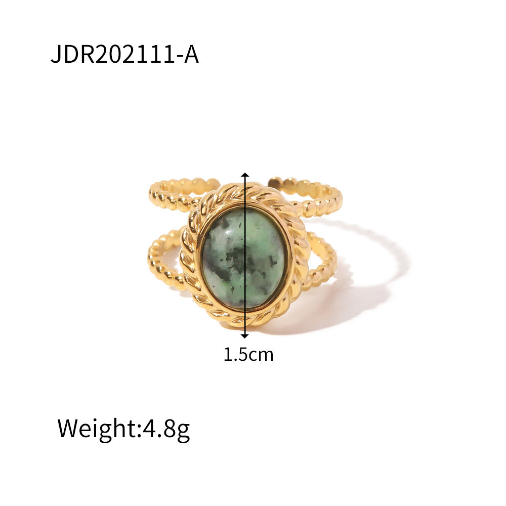 5pcs Vintage Stainless Steel Ring 18K Gold Plated Ring Set With Malachite Jewelry Accessories