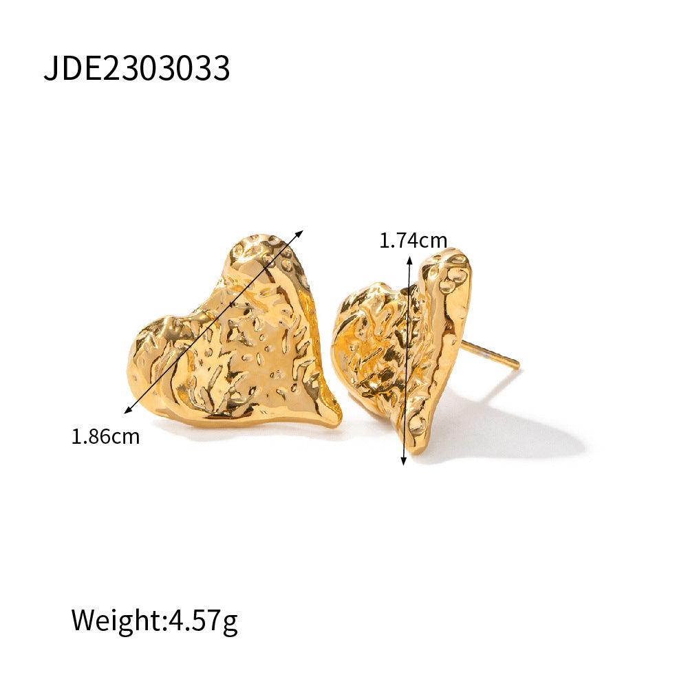 5pcs Pop Earrings 18K Gold Stainless Steel Personality Liquid Love Shaped Stud Earrings Design Sense Earrings