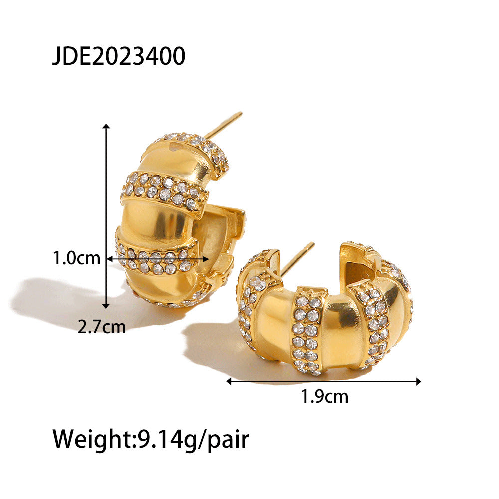 5pcs Style Autumn And Winter Personality Earrings Titanium Steel Gold-Plated Compact All-In-One Women's Design Sense Light Luxury Diamond Set C-Type Earrings