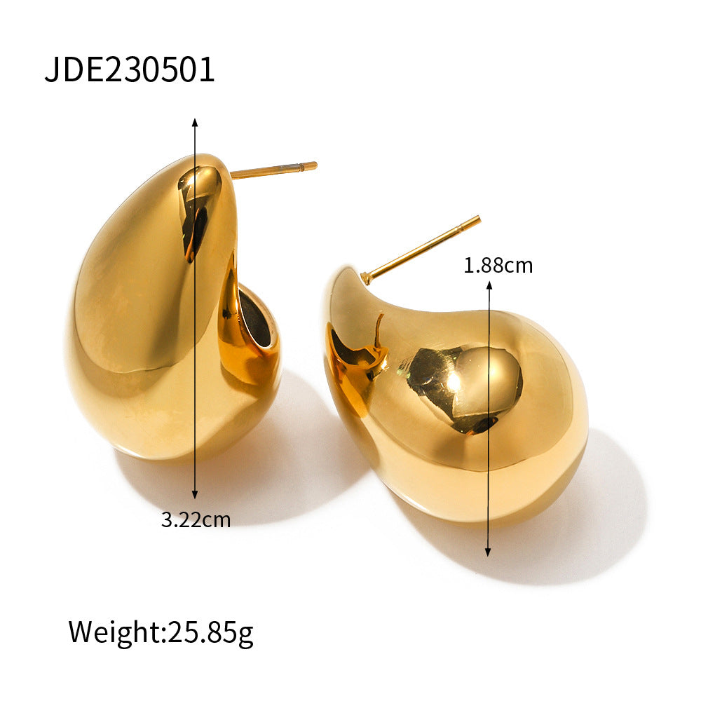 5pcs 18K Gold Chubby Drop Titanium Steel Earrings Women's Fashion All-Matching Geometric Earrings