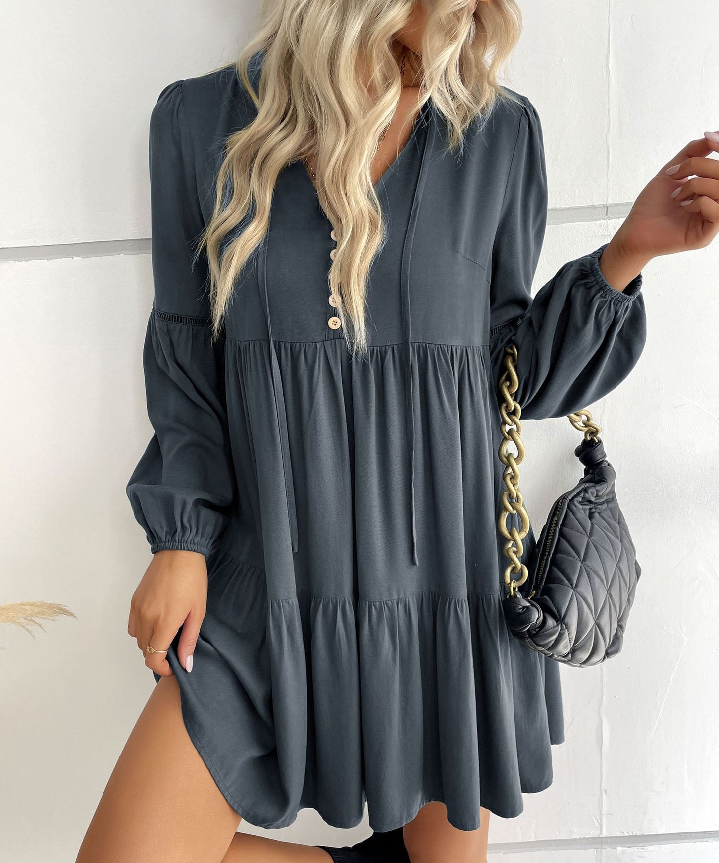 New Fashion Women's Long-Sleeved Green Autumn And Winter Dress