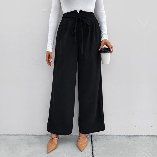 Casual High-Waist Wide-Leg Pants Straight Commuter Casual Pants Spring And Autumn New Loose Lace-Up Pants