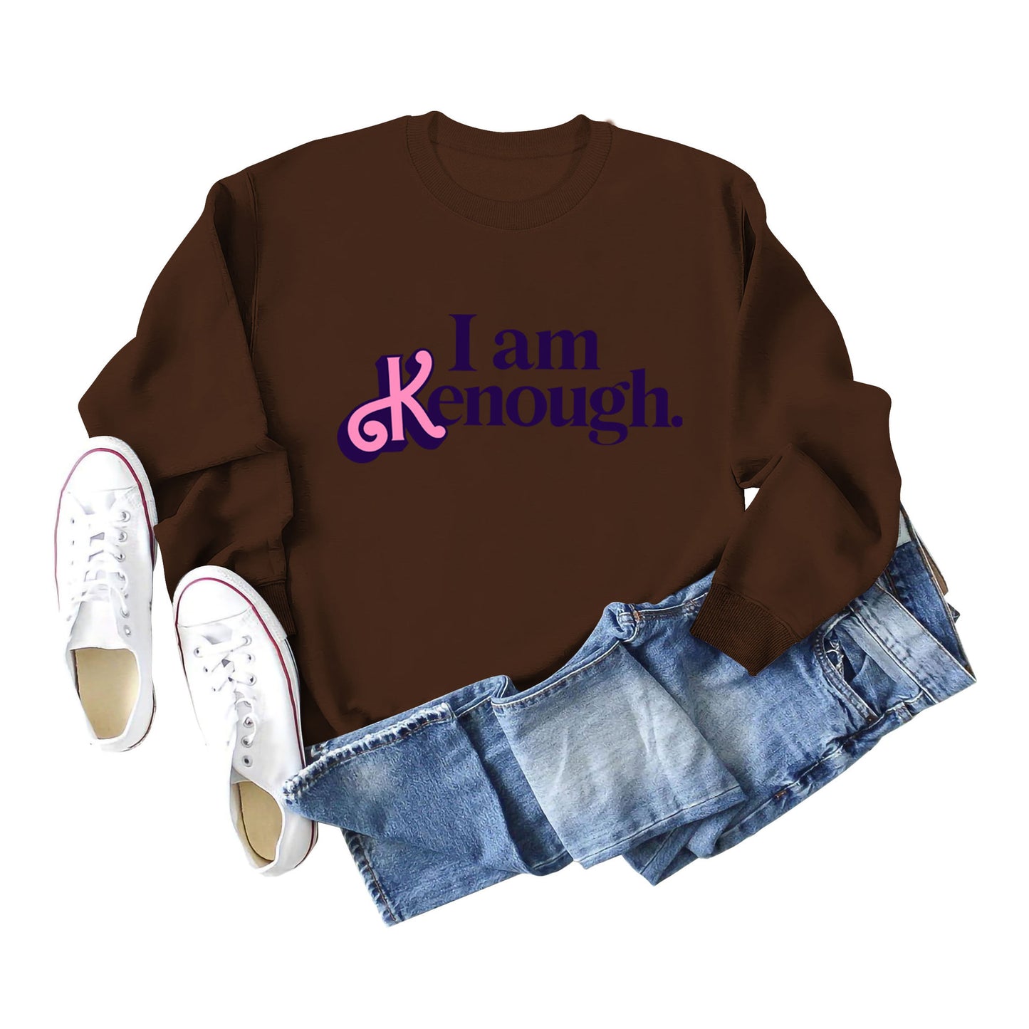 I Am Kenough Letter-Printed Hoodie Autumn And Winter Women's Fashion Loose Long-Sleeved Casual Top