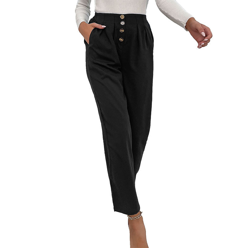 Pants Female Solid Color Black Nine Minute Micro Cropped Pants Female