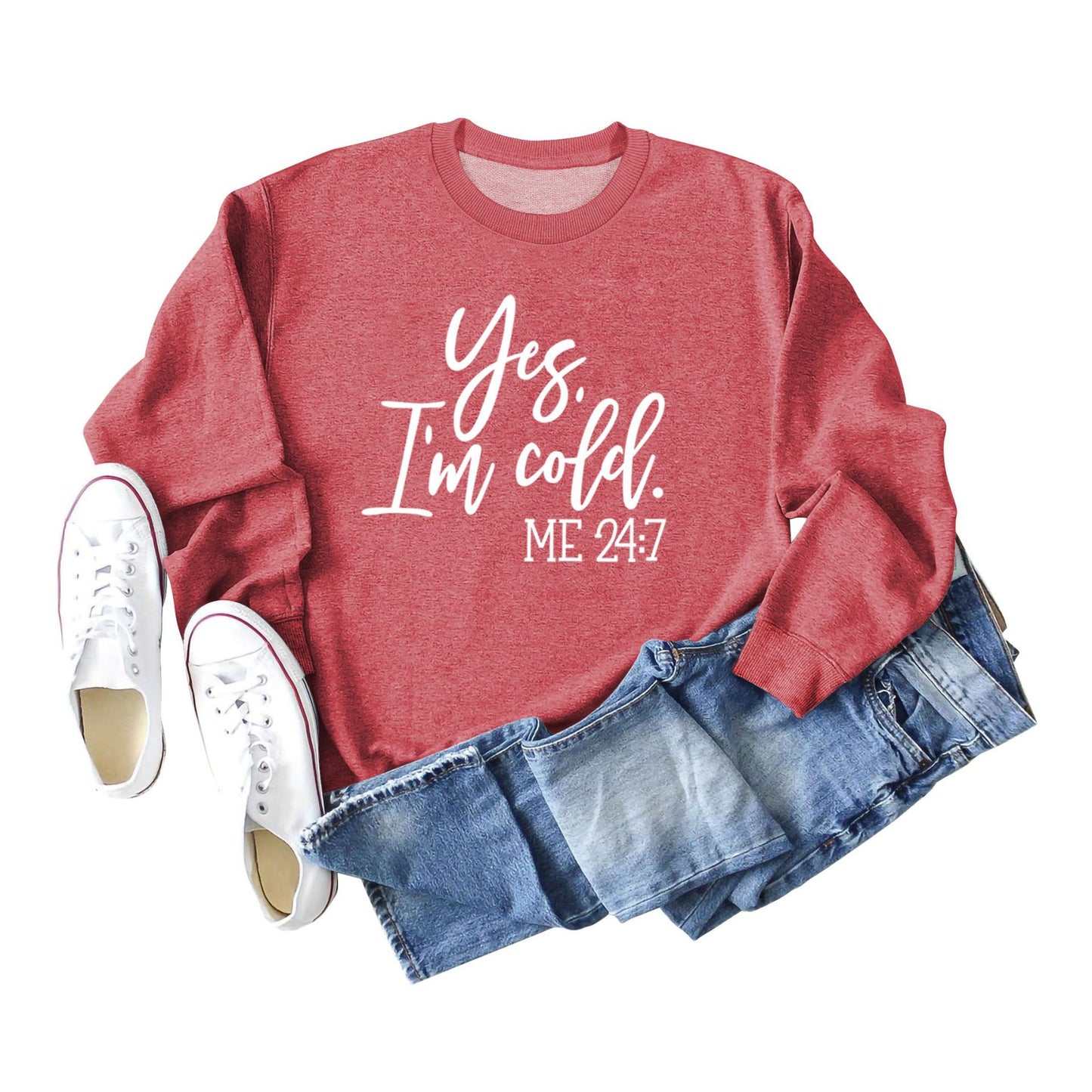 Loose Casual Letter Print Hoodie Yes 'I'm Cold New Crewneck Women's Wear