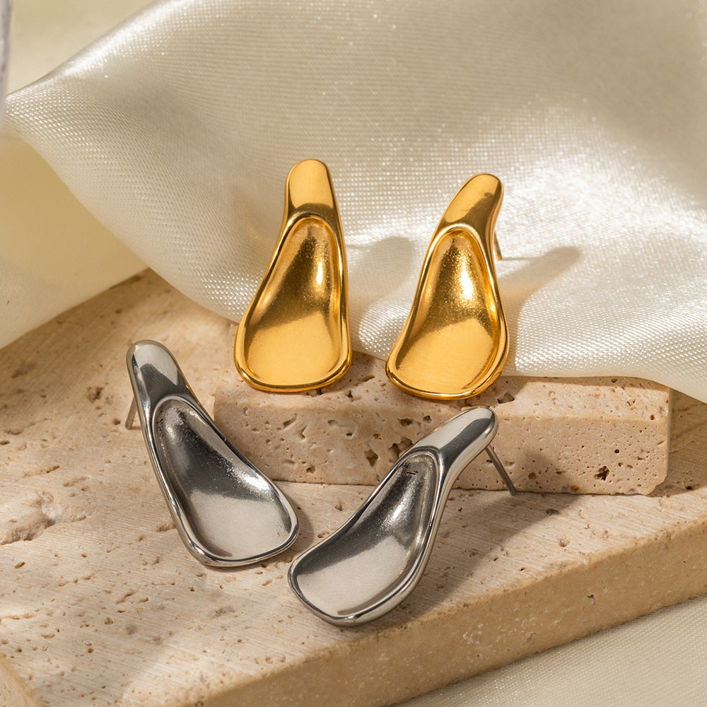 5pcs New Titanium Steel Gold-Plated Earrings 18K Gold-Plated Stainless Steel Irregular Spoon Earrings Do Not Fade Jewelry