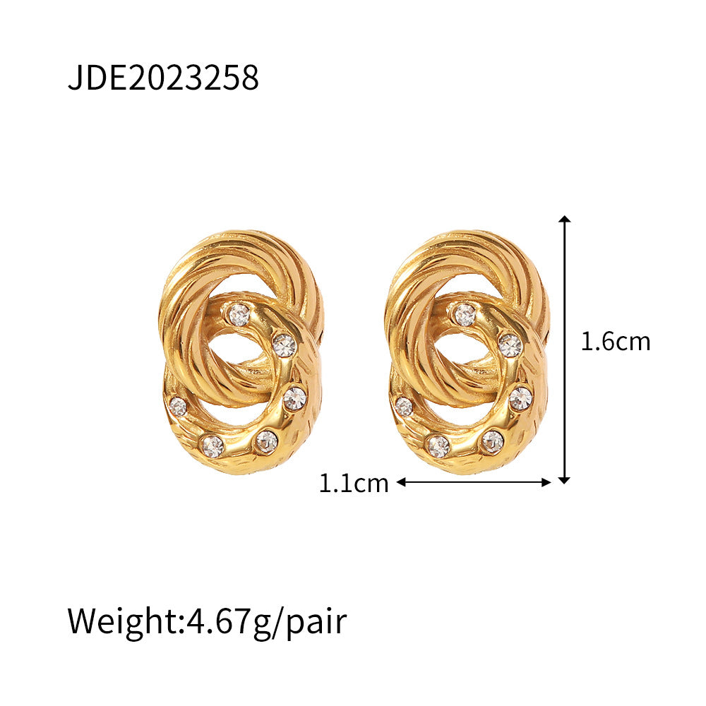 5pcs Fashion New Titanium Steel Earrings Women's All-Matching 18K Gold Ring Circle Earrings Inlaid With Dense Zircon Earrings