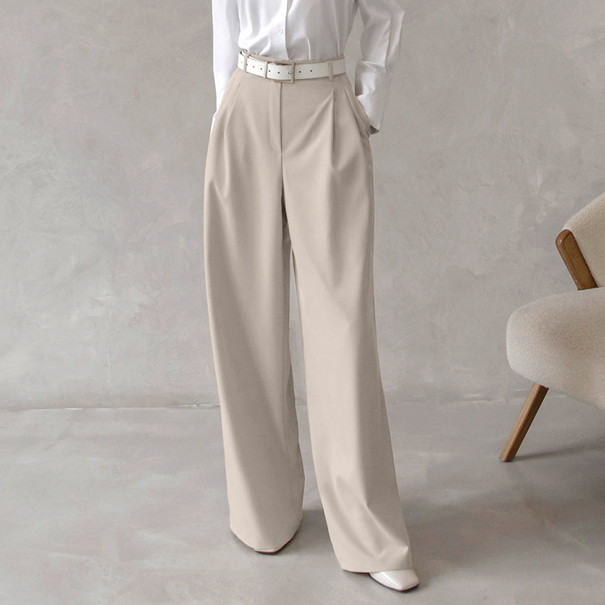 Spring Retro Classic Fashion Solid Color Loose High-Waisted Straight Pants Commuter Women's Casual Pants