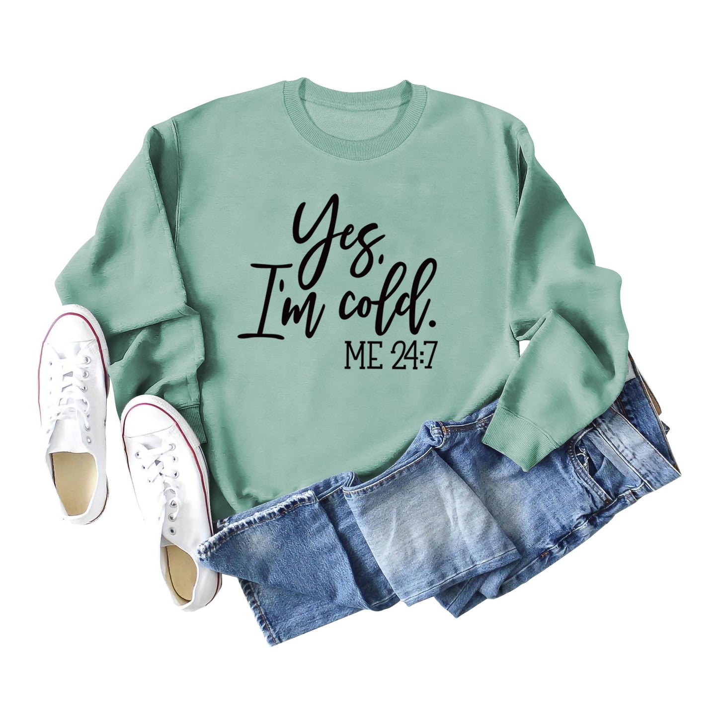 Loose Casual Letter Print Hoodie Yes 'I'm Cold New Crewneck Women's Wear