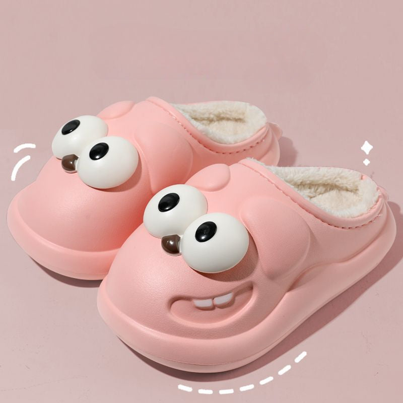 Waterproof Cotton Slippers Female Winter Cute Cartoon Big Eye Dog Stepping On Shit Sense Family Winter Slippers Female Winter Outside To Wear