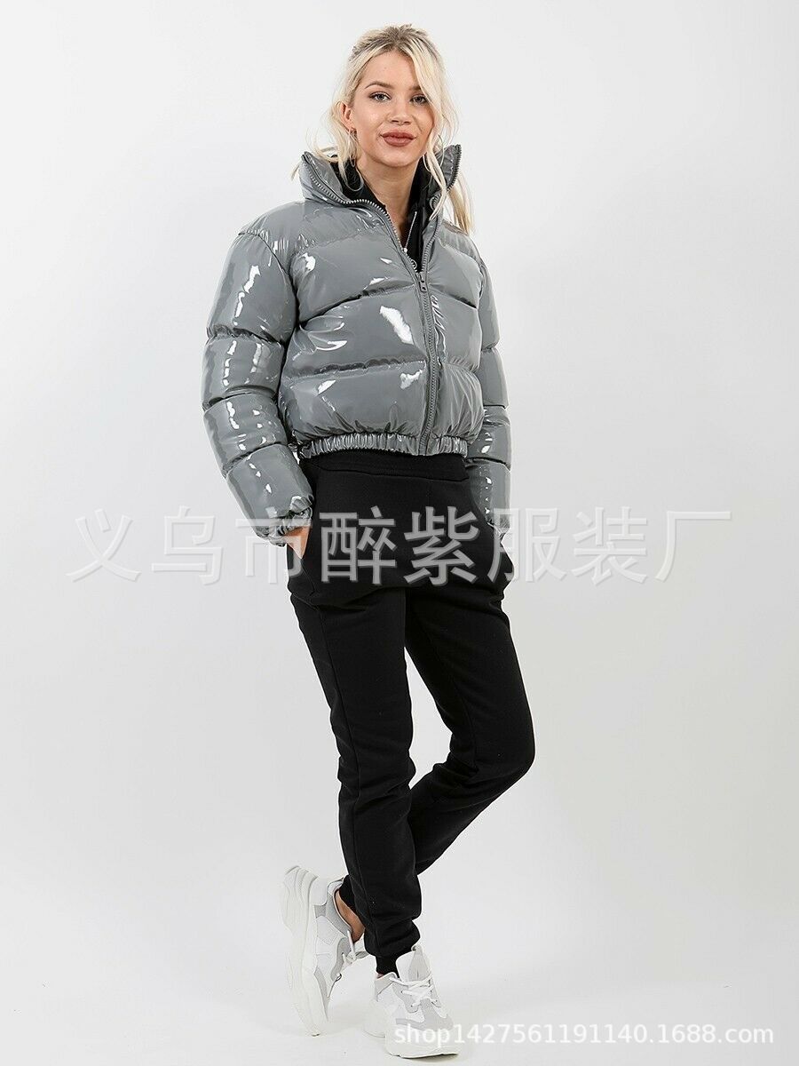 Autumn And Winter Cotton-Padded Jacket Bright Metal Short Women's Cotton-Padded Jacket