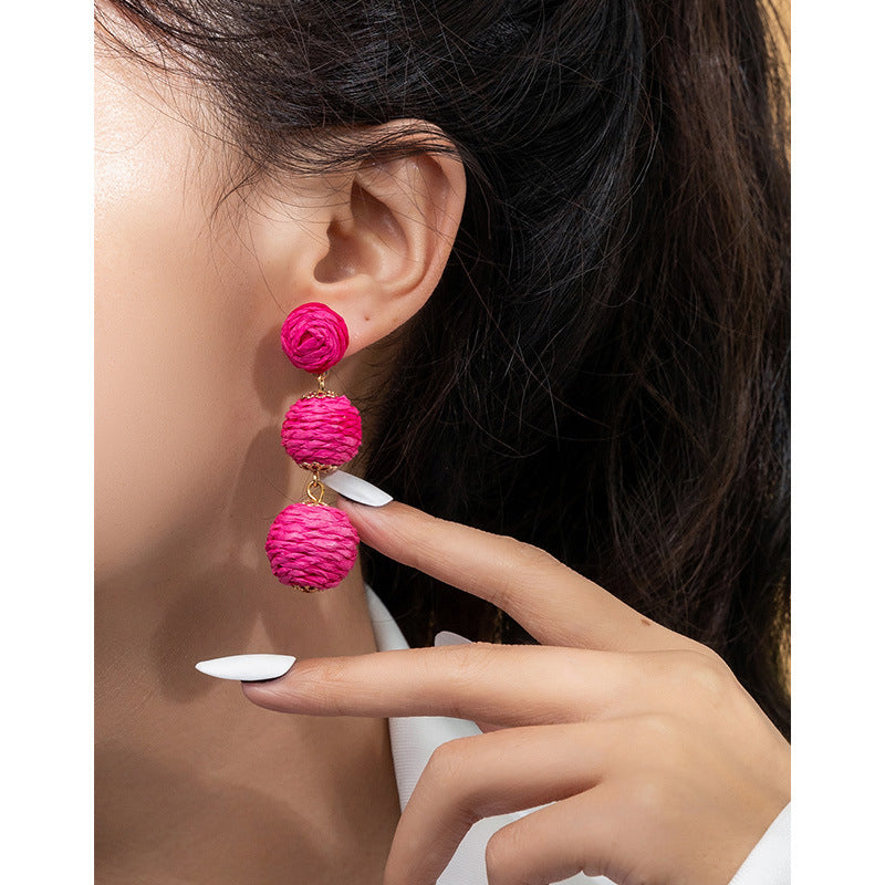 5 pairs Holiday Rattan Earrings For Women Spring And Summer Raffia Woven Earrings Temperament Earrings