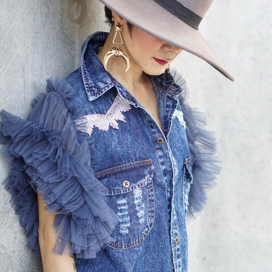 Yarn Sleeve Street Denim Vest Top Girl Spring New Girl