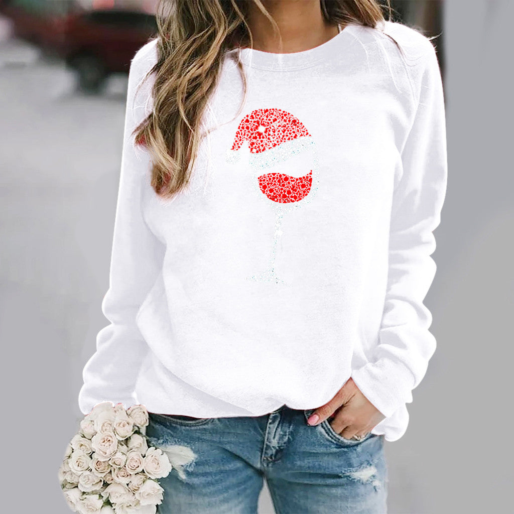 Christmas Pattern Printed Long Sleeve Round Neck Hoodie Woman