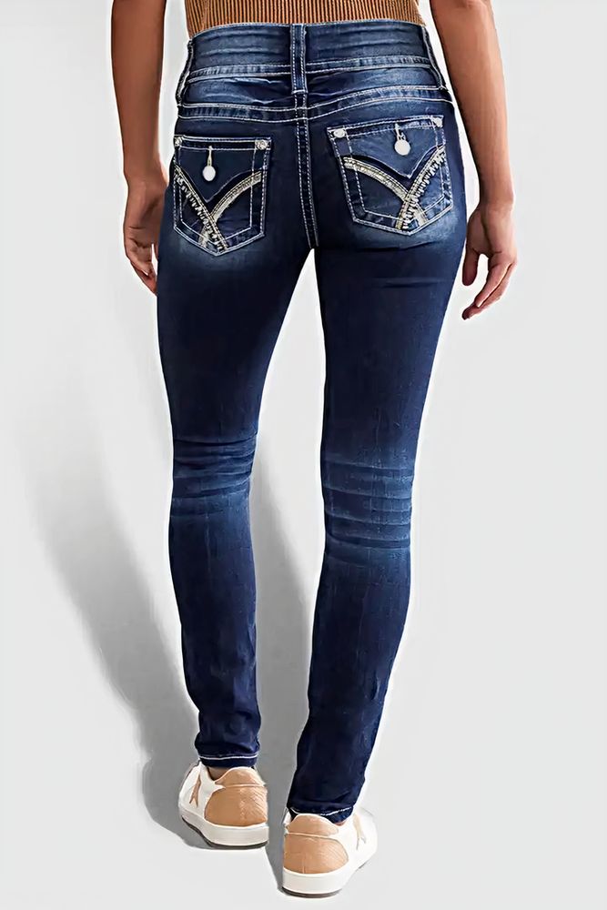 Button Front Mid Waist Skinny Jeans