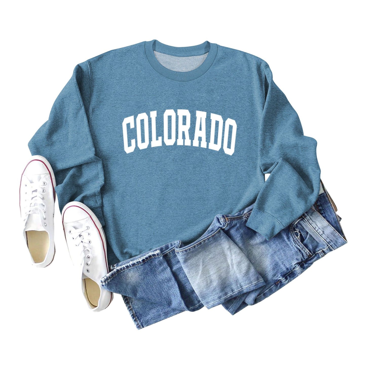 Autumn And Winter Colorado Pattern Letter Printed Casual Long-Sleeved Crew-Neck Hoodie