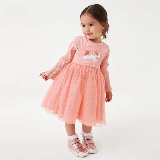 New Mesh Girls Dress Autumn Long-Sleeved Children's Princess Dress Cotton Children's Dress