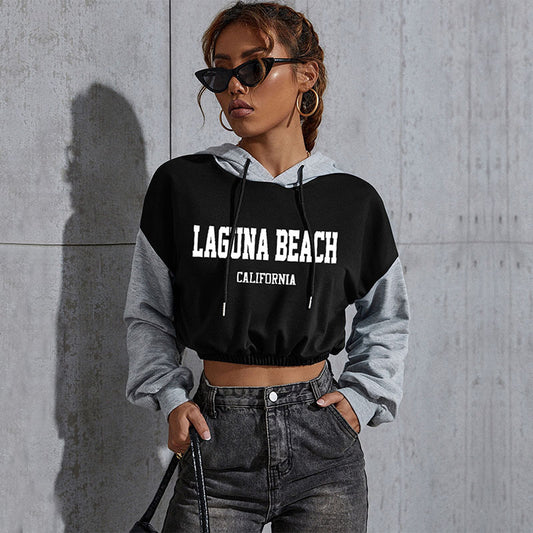 Autumn Casual Letter Hoodie Top Women's Short Hoodie