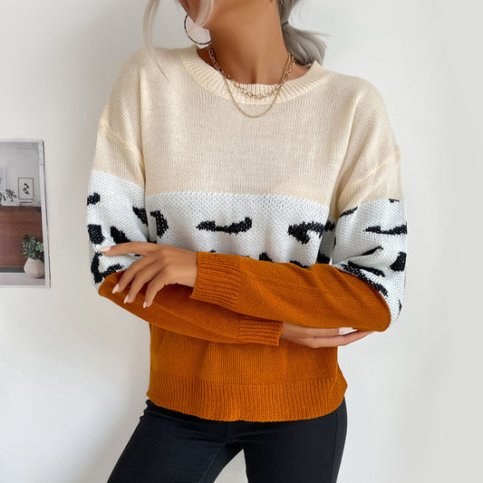 Women's Casual Long-Sleeved Sweater with Stylish Color Matching