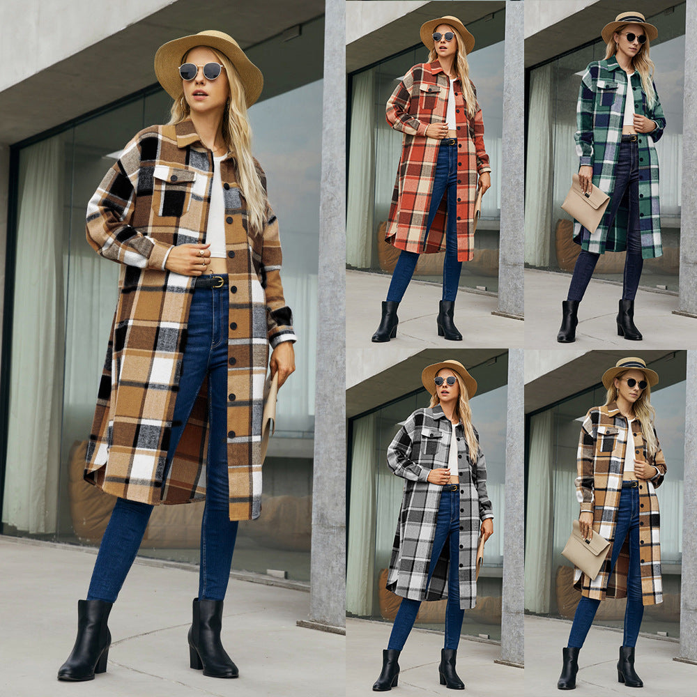 Large Size Women's Women's Long Trench Jacket Single Breasted Style Retro Coat Women