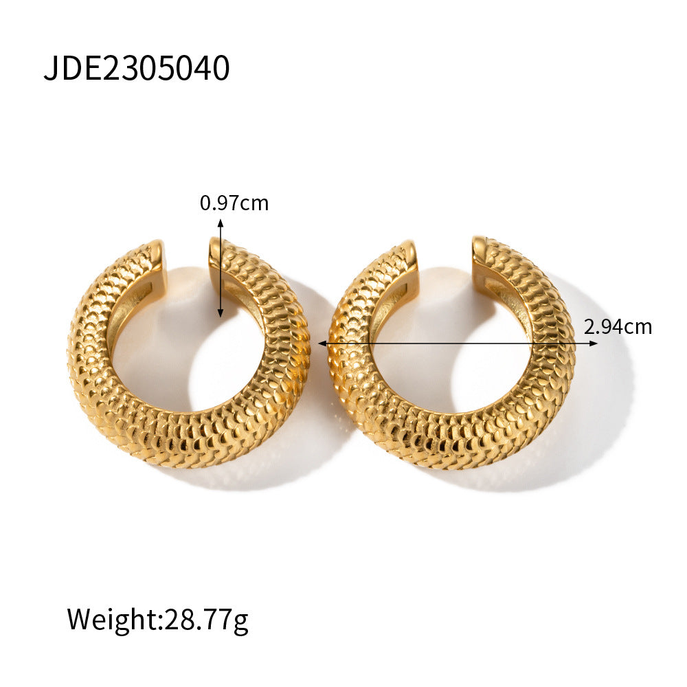 5pcs 18K Real Gold Stainless Steel Thick Cylindrical Fish Scale Shaped C-Shaped Ear Clip Does Not Fade Jewelry