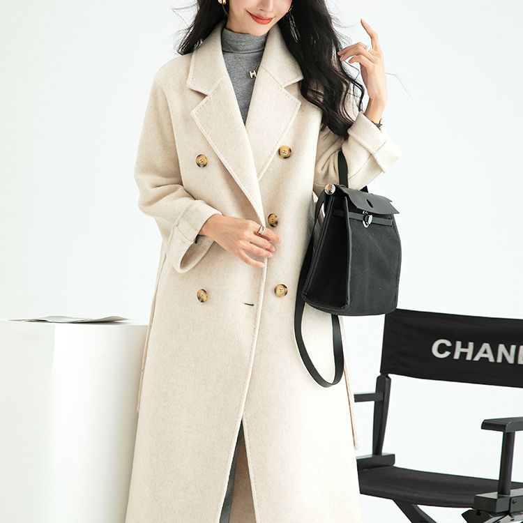 Autumn And Winter New Max Double Breasted European Version Long Hair Plus Long Lace-Up Double Sided Wool Coat