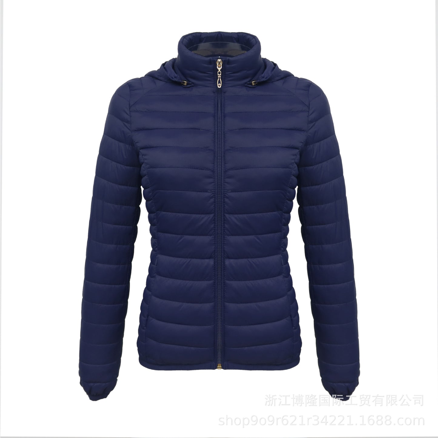 Women's Autumn And Winter Zipper Temperament Commuter Boutique Short With Hat Can Be Detachable Solid Color Stand Collar Light Cotton Jacket