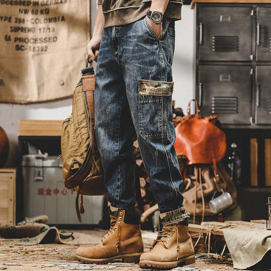 Heavy Cargo Pants Men Loose Straight Tube Large Size New Vintage Old Jeans Men Autumn