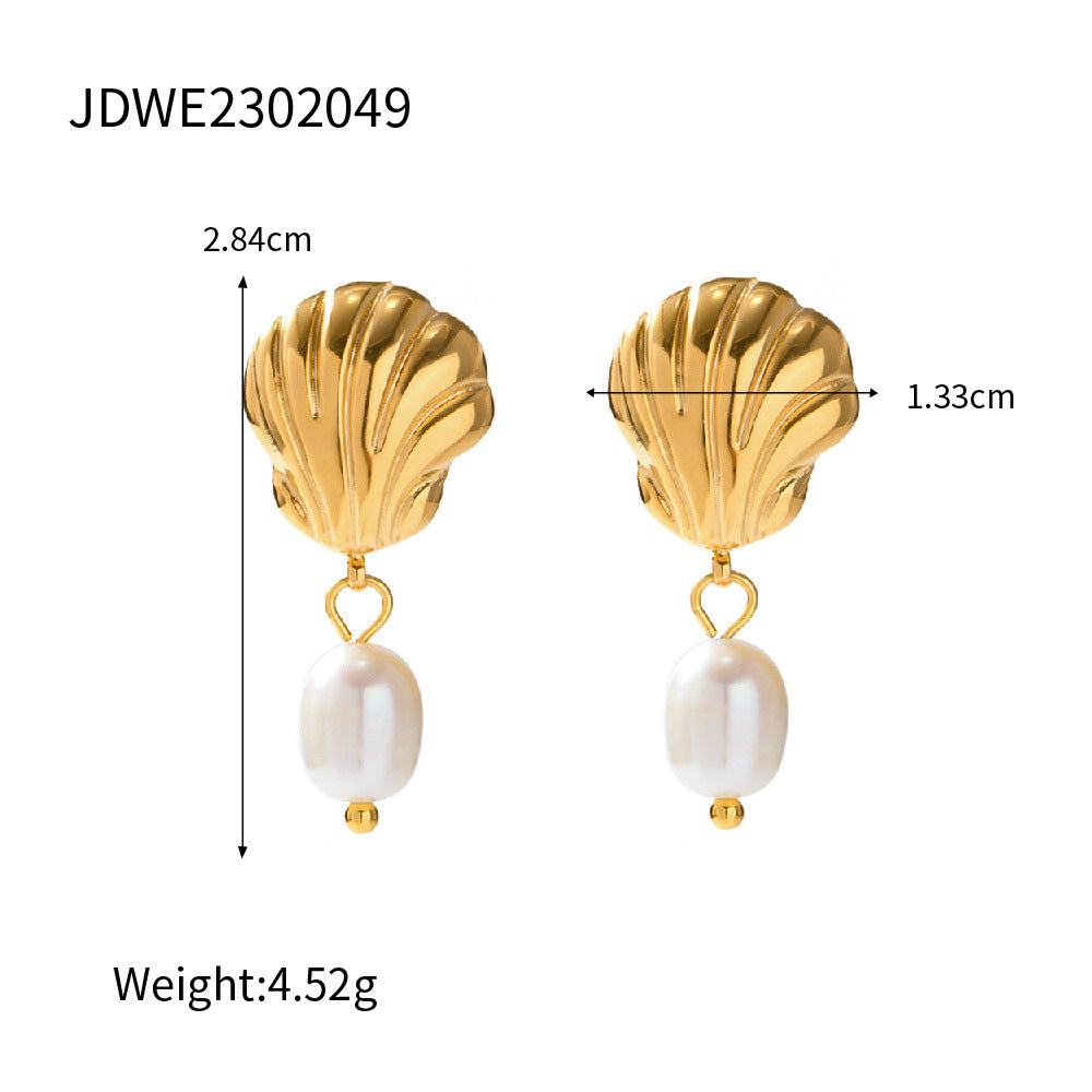 5pcs New Fashion Gold-Plated Stainless Steel Earrings For Women Creative Light Pearl Pendant Jewelry