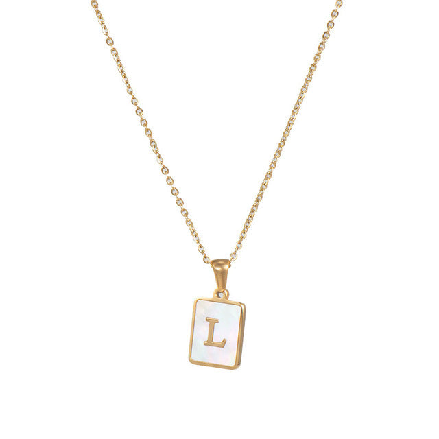 5pcs 18K Gold Stainless Steel Letter A-Z Necklace Ornament White Shell Letter Pendant Necklace For Women