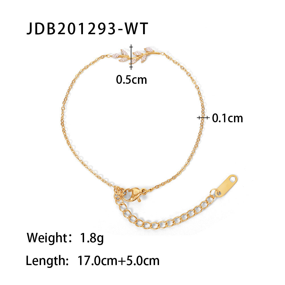 5pcs Stylish Women's Titanium Steel Bracelet Jewelry 18K Gold Stainless Steel Green // White Diamond Pendant Bracelet