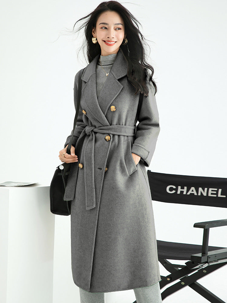 Autumn And Winter New Max Double Breasted European Version Long Hair Plus Long Lace-Up Double Sided Wool Coat