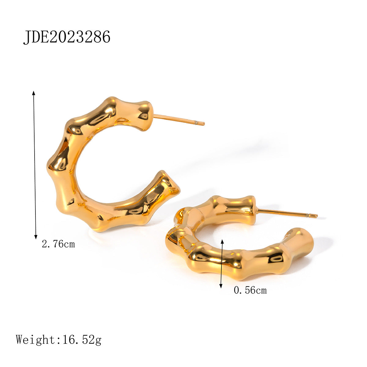 5pcs 18K Gold Plated Large Bamboo C-Shaped Earrings With Temperament Titanium Steel Earrings Female