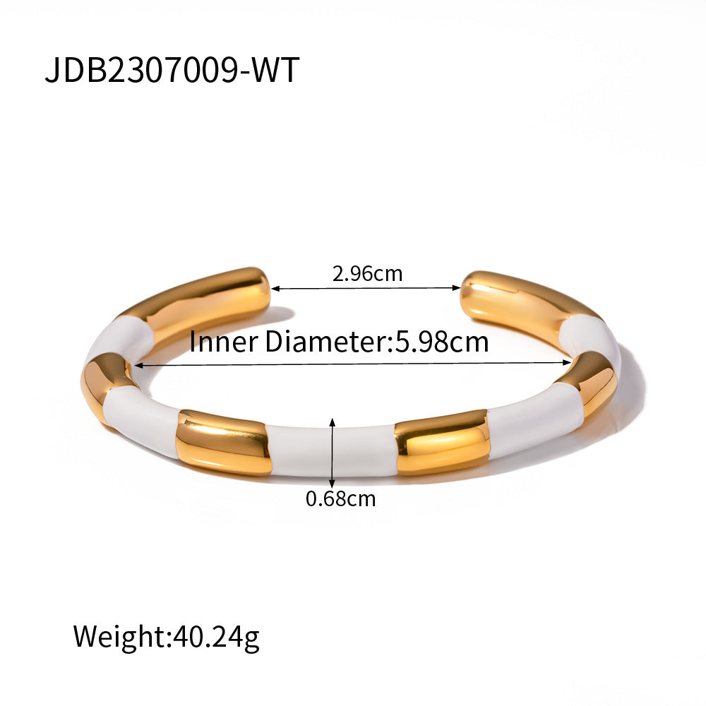 5pcs Light Luxury High-Grade Temperament Titanium Steel Bracelet Opening Niche Design High-Grade Black And White With Gold Dripping Hand Jewelry