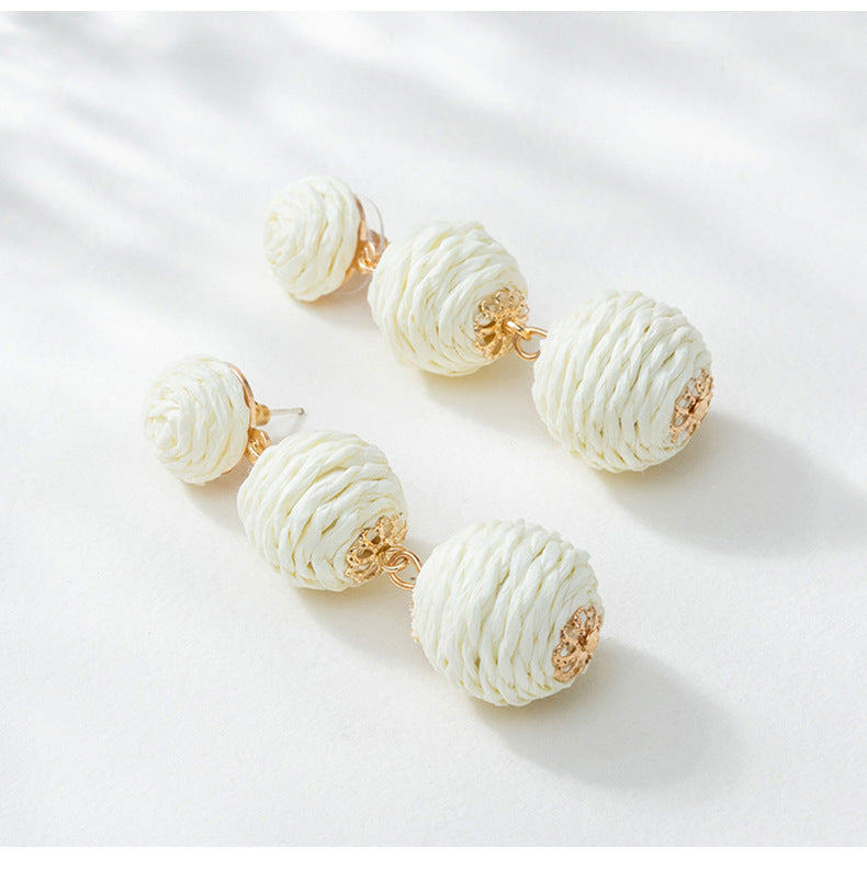 5 pairs Holiday Rattan Earrings For Women Spring And Summer Raffia Woven Earrings Temperament Earrings