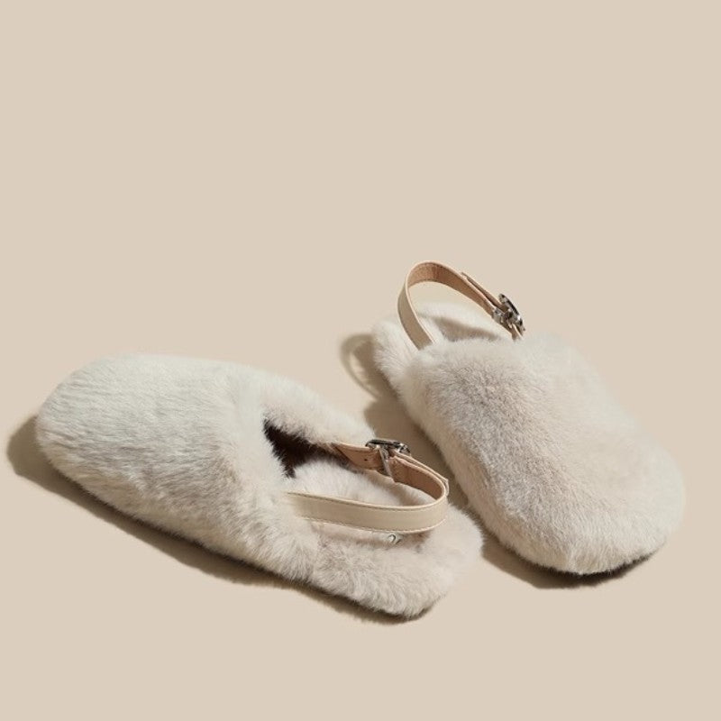 Woolen Shoes Women Plus Cashmere Outside To Wear New Fall And Winter After The Strap Wrapped Head Mink Hair Slippers Flat Warm Slippers