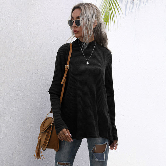 Effortless Elegance: Autumn High-Neck Blouse Sweater with Long Sleeves and Loose Fit