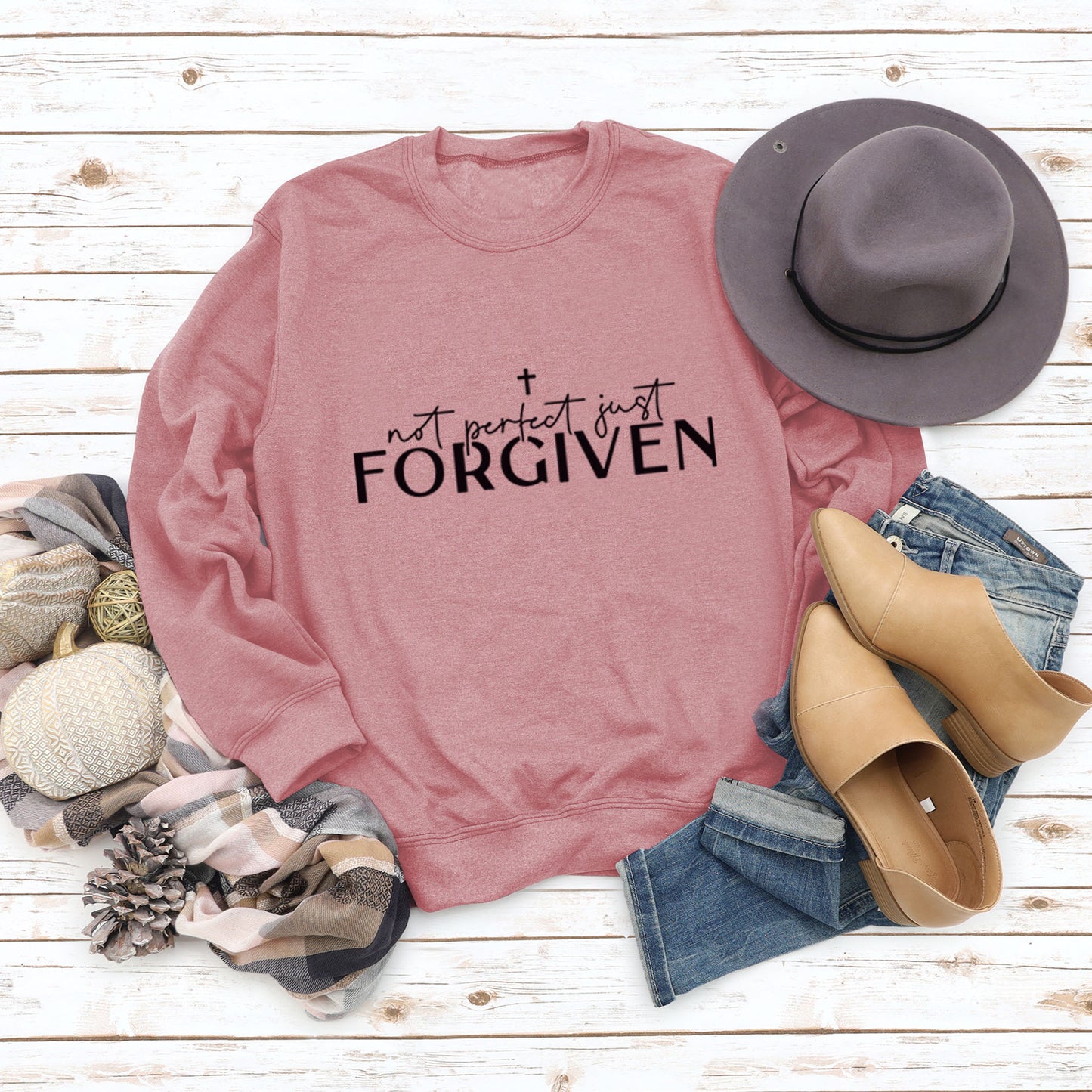 Not Perfect Just Forgiven Fashion Plus Size Long-Sleeved Crew-Neck Hoodie