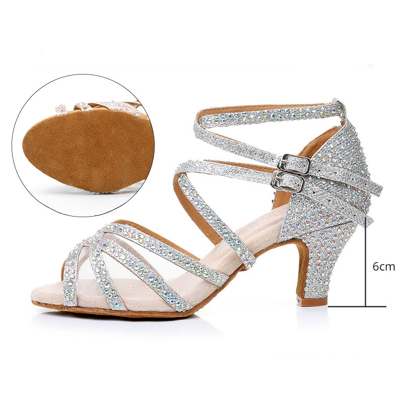 Summer New Diamond Latin Dance Shoes Female Adult Authentic Sandals Professional Soft Soled Dance Shoes High Heels