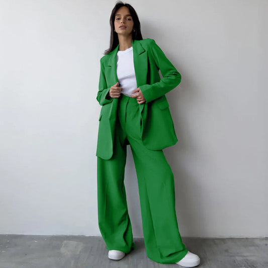 Autumn And Winter New Casual Fashion Suit High-Waisted Straight-Leg Trousers Two-Piece Suit For Women