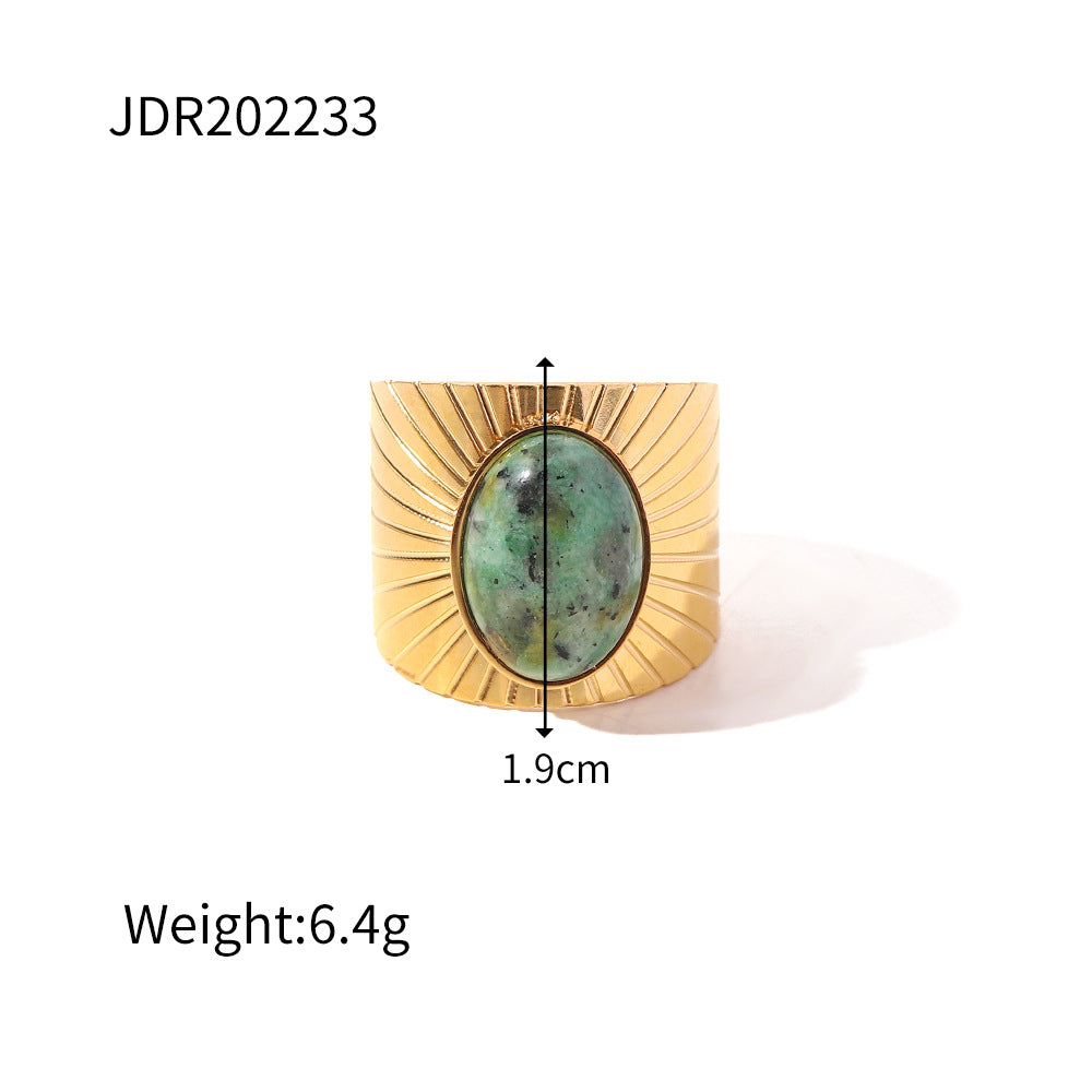 5pcs Vintage Stainless Steel Ring 18K Gold Plated Ring Set With Malachite Jewelry Accessories