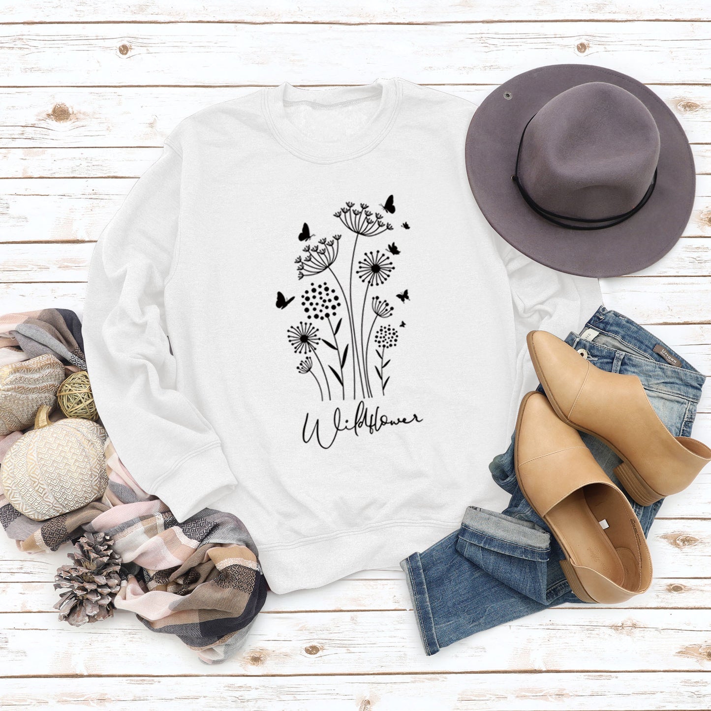 Wildflower Butterfly Letter Print Loose Casual Fall/Winter Long Sleeve Ebay Plus Size Hoodie