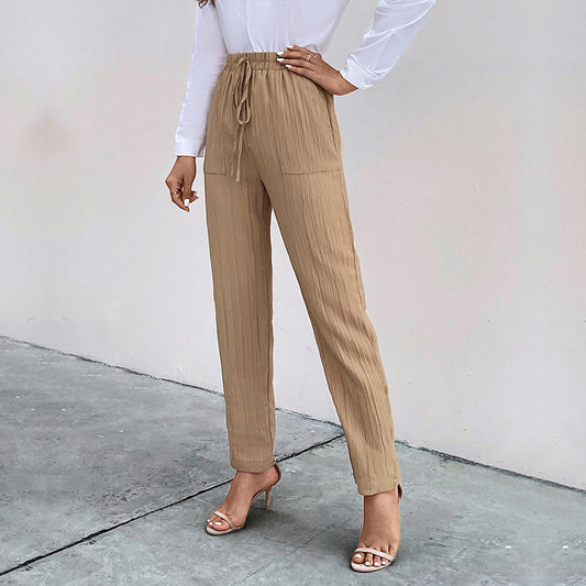 Spring And Autumn New High-Waisted Elastic Pants Casual Pants Autumn Casual Fold Women's Pants