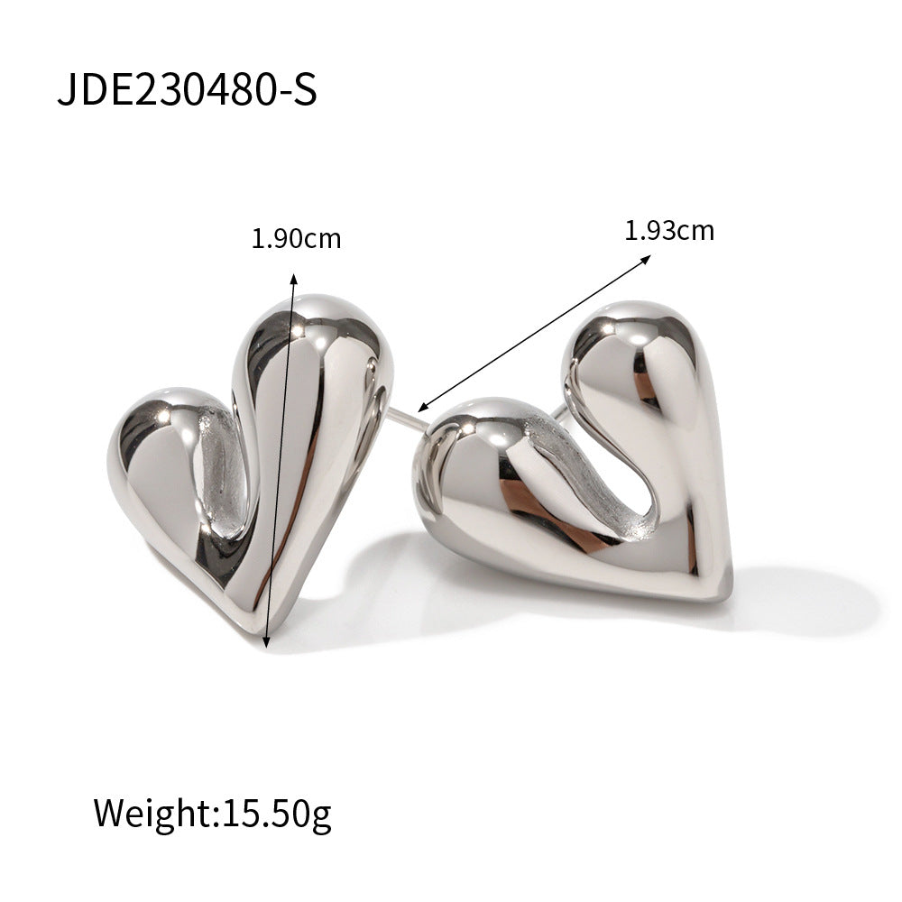 5pcs Pop Earrings 18K Gold Stainless Steel Personality Liquid Love Shaped Stud Earrings Design Sense Earrings