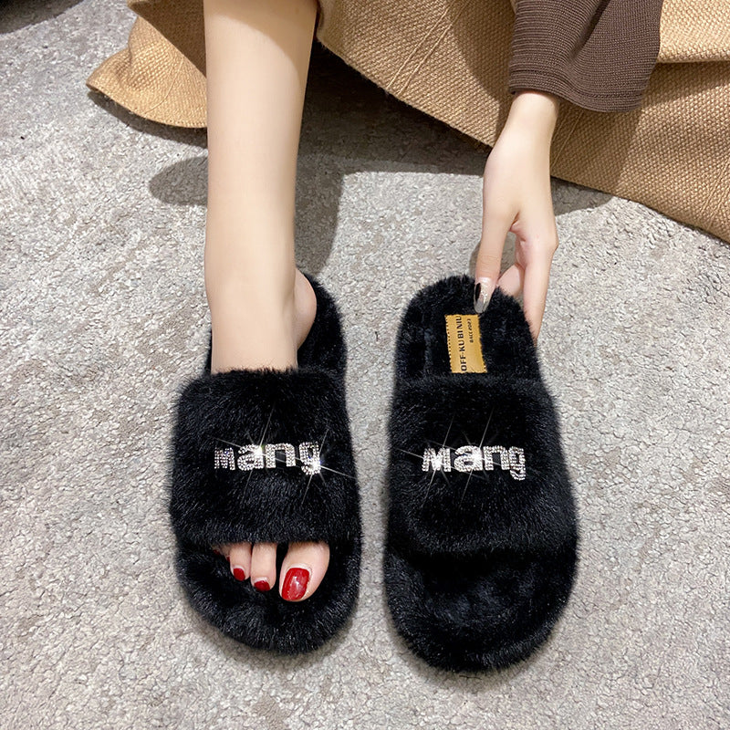 Thick Bottom Increase Fluffy Slippers Women's Shoes To Wear New Autumn And Winter Fashion Sponge Plush Cotton Slippers