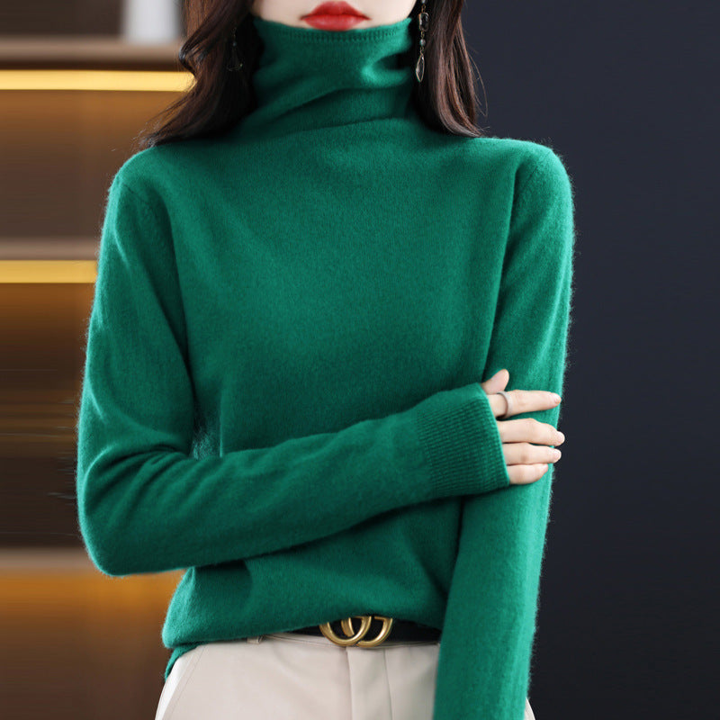 Seamless Pile Neck 100 Woolen Sweater Women's Pullover Knitted Bottom Turtleneck Cashmere Sweater